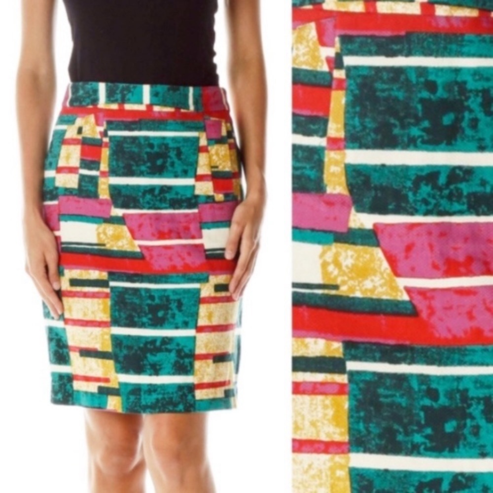 Anthropologie Dolce Vita skirt 12 Abstract Teal Pink